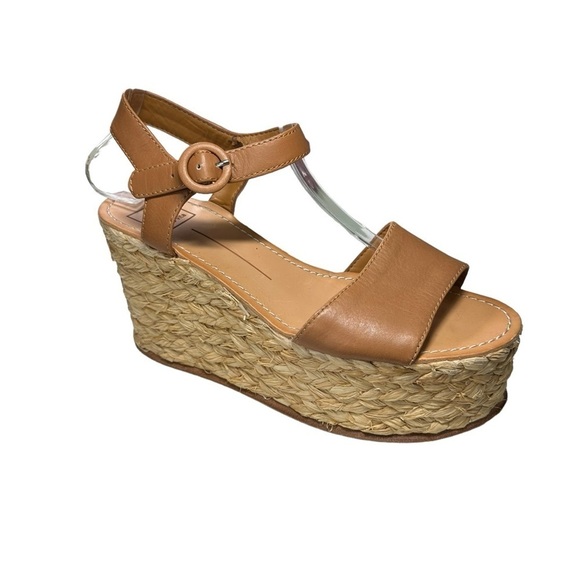 Dolce Vita Dane Raffia Wedge Summer leather platform sandals Tan Caramel Size - Picture 2 of 11